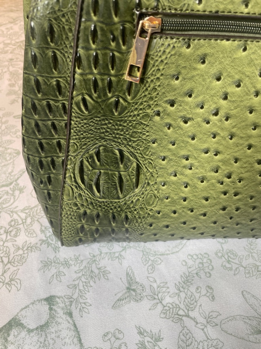 Olive Croc-Embossed Satchel Handbag - Picture 7 of 14